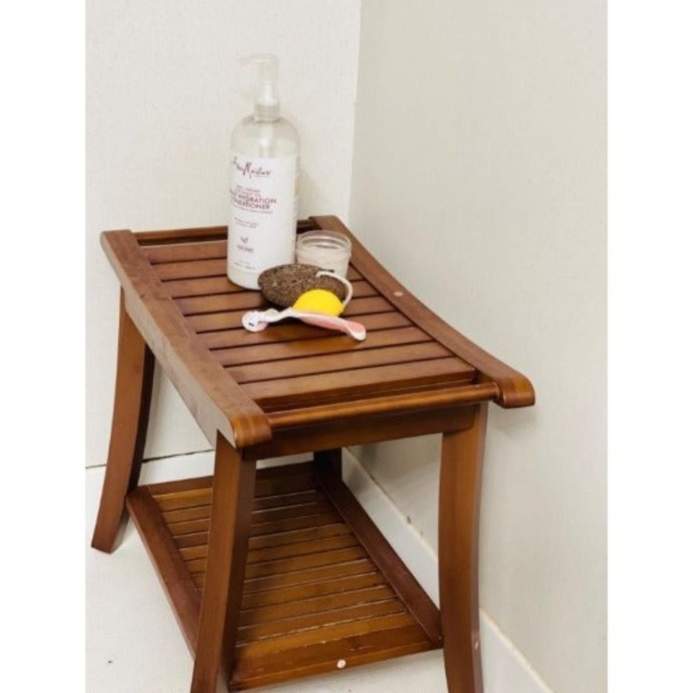 Bamboo Shower Bench Stool with Storage Shelf Waterproof Shower Chair